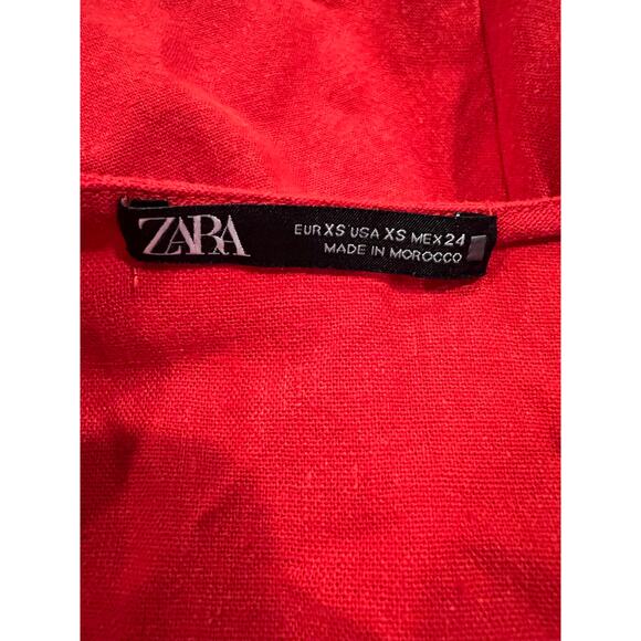 Women's Zara Red Lined Blend Wrap Puffed Sleeve Mini Dress Size XS - Picture 12 of 12